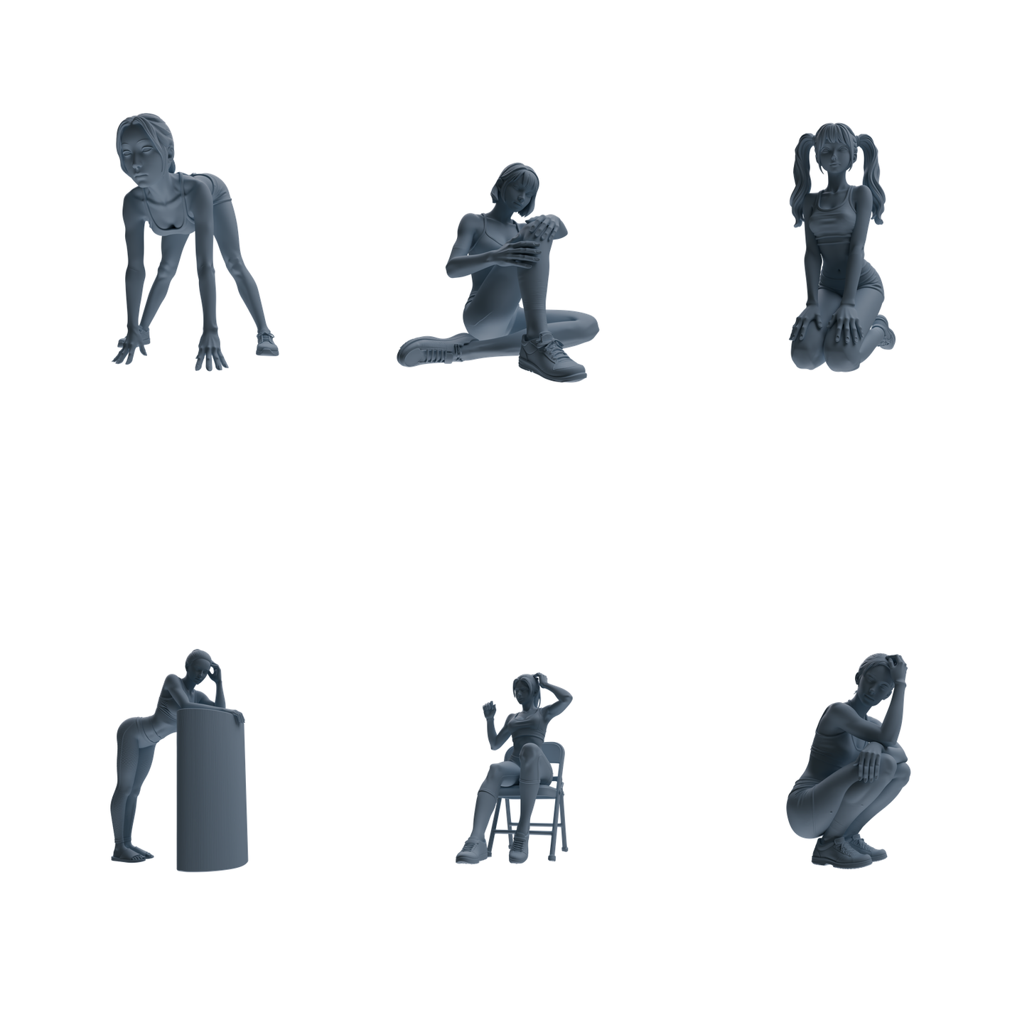 MRY-SFW LYTR832 Resting Female Athlete Figure Modern Model 6 pcs Miniature Car Diorama Figures Scene Props Accessories Resin