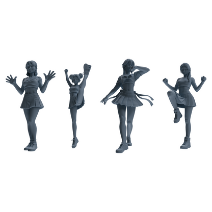 MRY-SFW LYTR864 Cheerleader Girl Figure Modern Model 4 pcs Miniature Car Diorama Figures Scene Props Accessories Resin