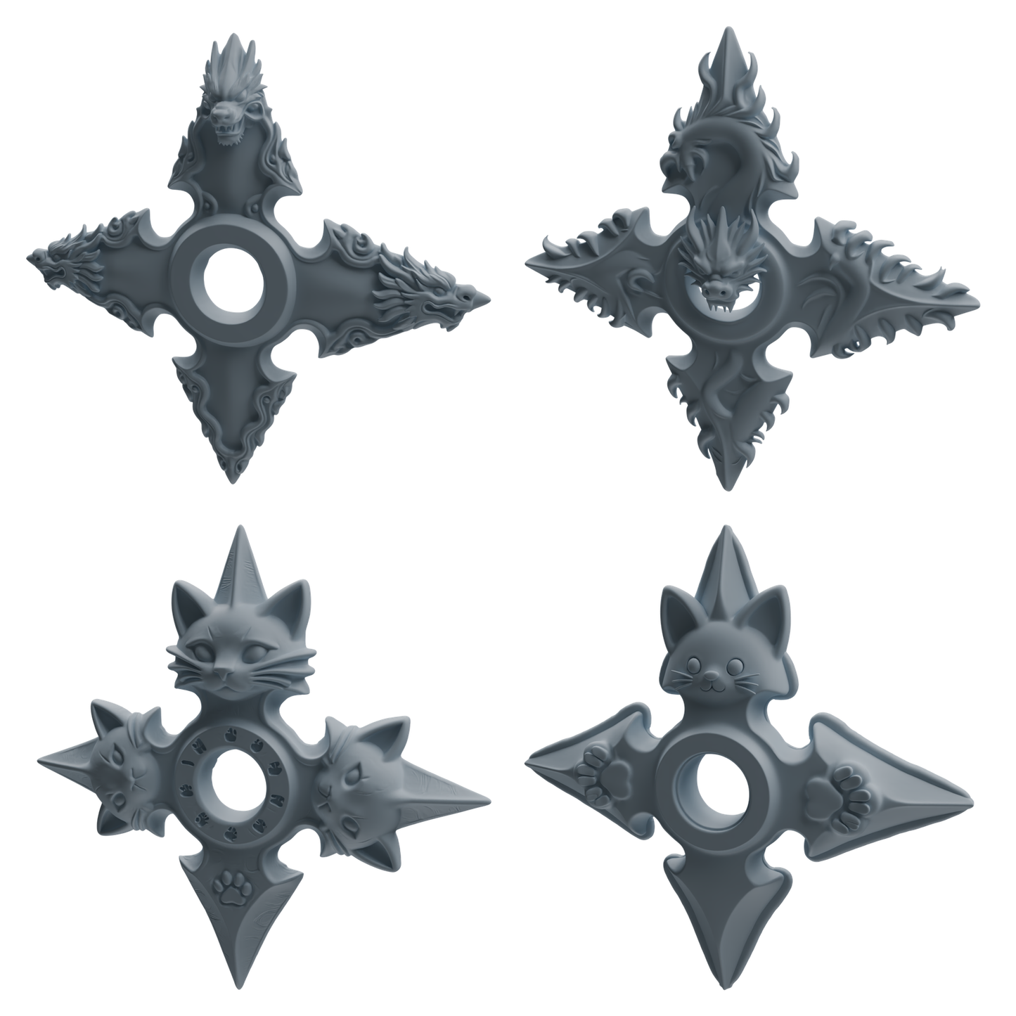 MRY-SFW LYGS445 Dragon & Cat Pattern Shuriken Modern Model 4 pcs