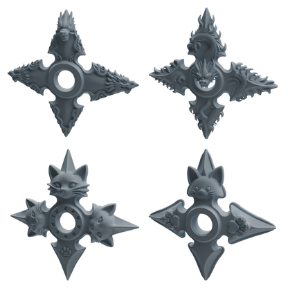 MRY-SFW LYGS445 Dragon & Cat Pattern Shuriken Modern Model 4 pcs