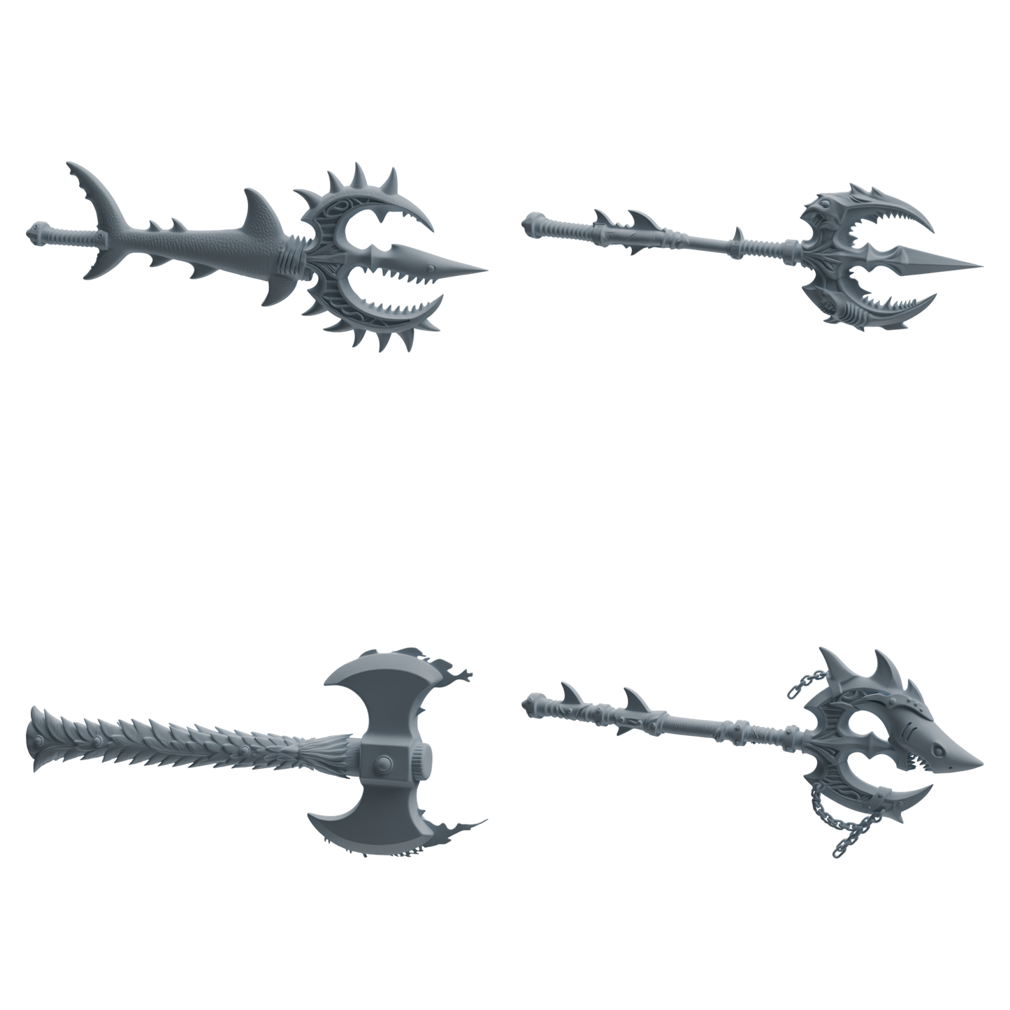 MRY-SFW LYGS427 Shark and Spiked Decorative Axe Weapon Modern Model 4 pcs