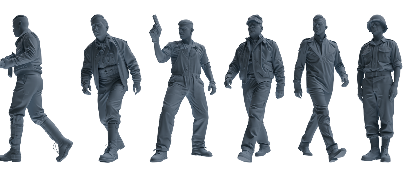 MRY-SFW SSTR049 Miniatures Soldier Model Kit Fury Sherman Tank WWII Tank Crew Patrolling Six-Person Group