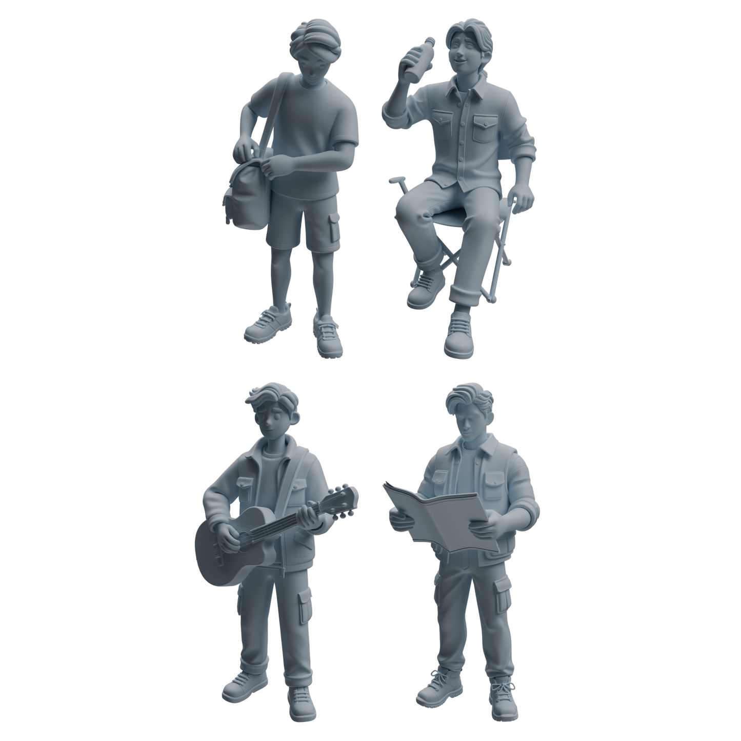 MRY-SFW LYTR1021 Male Camping Activity Character Modern Model 4 pcs