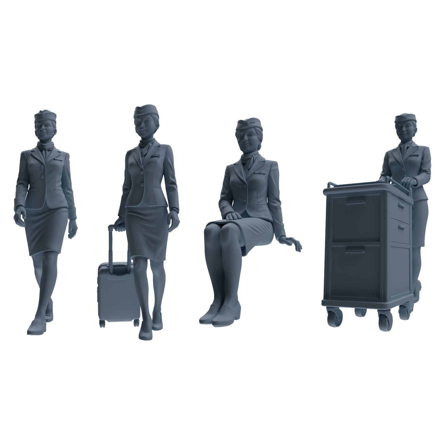 MRY-SFW LYTR862 Flight Attendant Service Pose Woman Figure Modern Model 4 pcs Miniature Car Diorama Figures Scene Props Accessories Resin