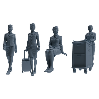 MRY-SFW LYTR862 Flight Attendant Service Pose Woman Figure Modern Model 4 pcs Miniature Car Diorama Figures Scene Props Accessories Resin
