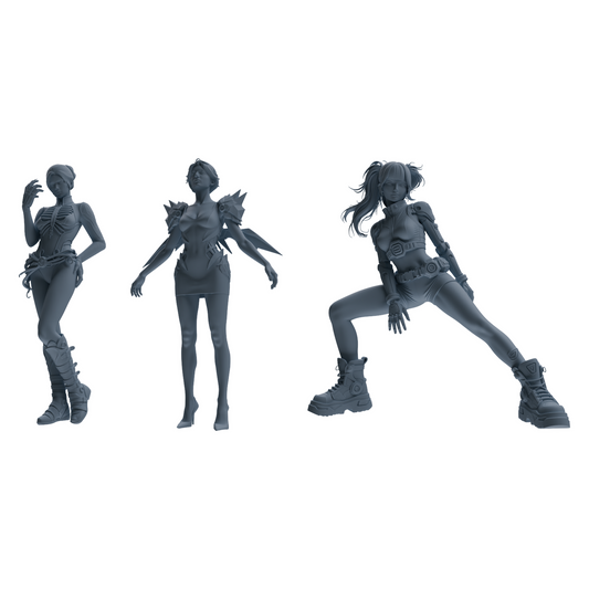 MRY-SFW LYTR855 Cyberpunk Girl Figure Modern Model 3 pcs Miniature Car Diorama Figures Scene Props Accessories Resin