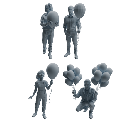 MRY-SFW LYTR1032 Amusement Park Themed People Holding Balloons Character Modern Model 4 pcs