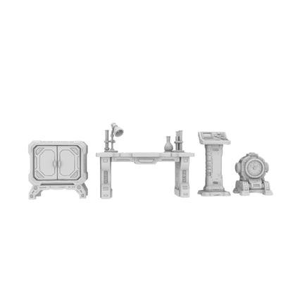 MRY-SFW LYTS688 3D Printed Sci-Fi Laboratory Scene Set, Unpainted White Model, Cyberpunk Space RPG Miniature Accessories