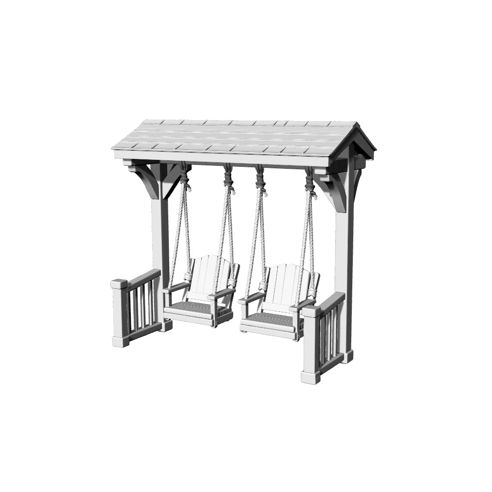 MRY-SFW LYTS581 3D Printed Unpainted White Resin Miniature Porch Swing Set for Dollhouse Outdoor Diorama