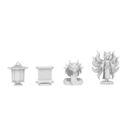 MRY-SFW LYTS687 3D Printed Japanese Mystical Shrine Scene Set, Unpainted White Model, Eastern Fantasy Miniature Accessories
