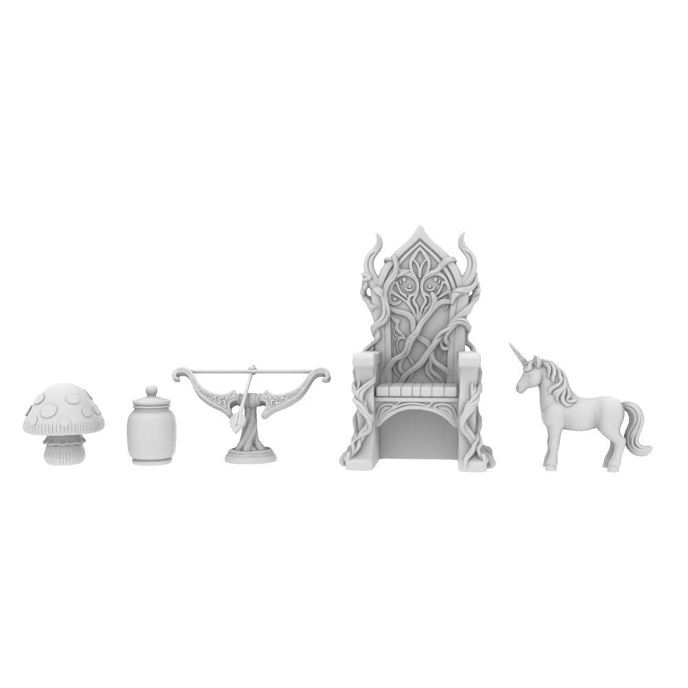 MRY-SFW LYTS680 3D Printed Elf Magic Forest Scene Set, Unpainted White Model, Fantasy Miniature Diorama Accessories