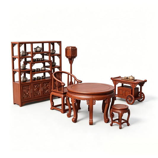 MRY-SFW LYTS526 3D Printed Chinese Tea Room Furniture Set, Unpainted White Resin, Miniature Dollhouse Diorama Accessories