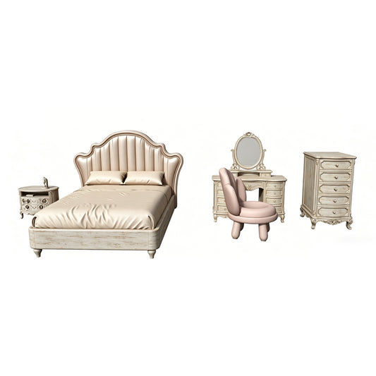 MRY-SFW LYTS546 3D Printed European Style Carved Bedroom Furniture Set, Unpainted White Resin, Miniature Dollhouse Diorama Accessories