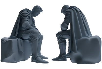 MRY-SFW SSTR081 Miniatures Soldier Model Kit Medieval Knight Without Helmet Four-Person Rest Group