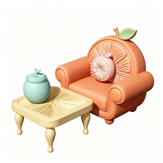 MRY-SFW LYTS539 3D Printed Creative Orange-Themed Furniture Set, Unpainted White Resin, Miniature Dollhouse Accessories