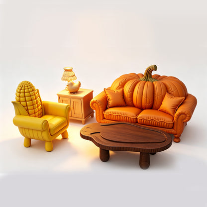 MRY-SFW LYTS650 3D Printed Autumn Farm Themed Pumpkin Corn Furniture Set, Unpainted White Model, Miniature Scene Ornaments