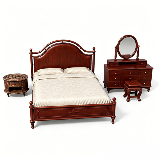 MRY-SFW LYTS549 3D Printed Mid-Century Vintage Bedroom Furniture Set, Unpainted White Resin, Miniature Dollhouse Diorama Accessories