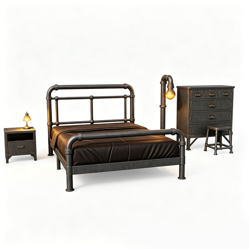 MRY-SFW LYTS555 3D Printed Industrial Style Bedroom Furniture Set, Unpainted White Resin, Miniature Dollhouse Diorama Accessories