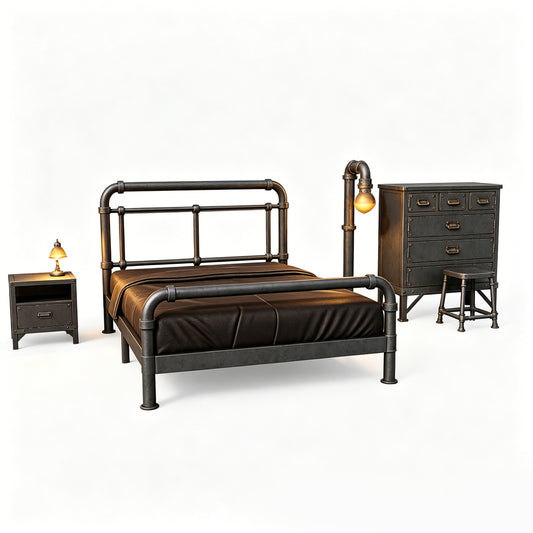 MRY-SFW LYTS555 3D Printed Industrial Style Bedroom Furniture Set, Unpainted White Resin, Miniature Dollhouse Diorama Accessories