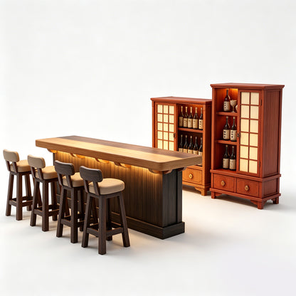 MRY-SFW LYTS629 3D Printed Retro Japanese Izakaya Bar Furniture Set, Unpainted White Model, Miniature Scene Ornaments
