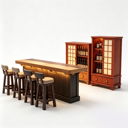 MRY-SFW LYTS629 3D Printed Retro Japanese Izakaya Bar Furniture Set, Unpainted White Model, Miniature Scene Ornaments