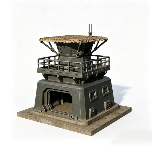 MRY-SFW LYTS663 3D Printed Sci-Fi Double-Level Command Bunker with Watchtower, Unpainted White Model, Wargaming Terrain Accessory