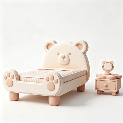 MRY-SFW LYTS655 3D Printed Cute Bear Bed Nightstand Set, Unpainted White Model, Miniature Scene Ornaments