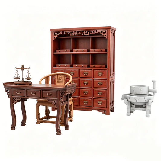 MRY-SFW LYTS631 3D Printed Traditional Chinese Medicine Shop Furniture Set, Unpainted White Model, Miniature Scene Ornaments