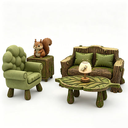MRY-SFW LYTS653 Unpainted 3D Printed Forest Squirrel Leaf Furniture Set, Dollhouse Decor