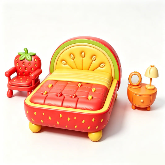 MRY-SFW LYTS656 Unpainted 3D Printed Strawberry Fruit Furniture Set, Dollhouse Decor