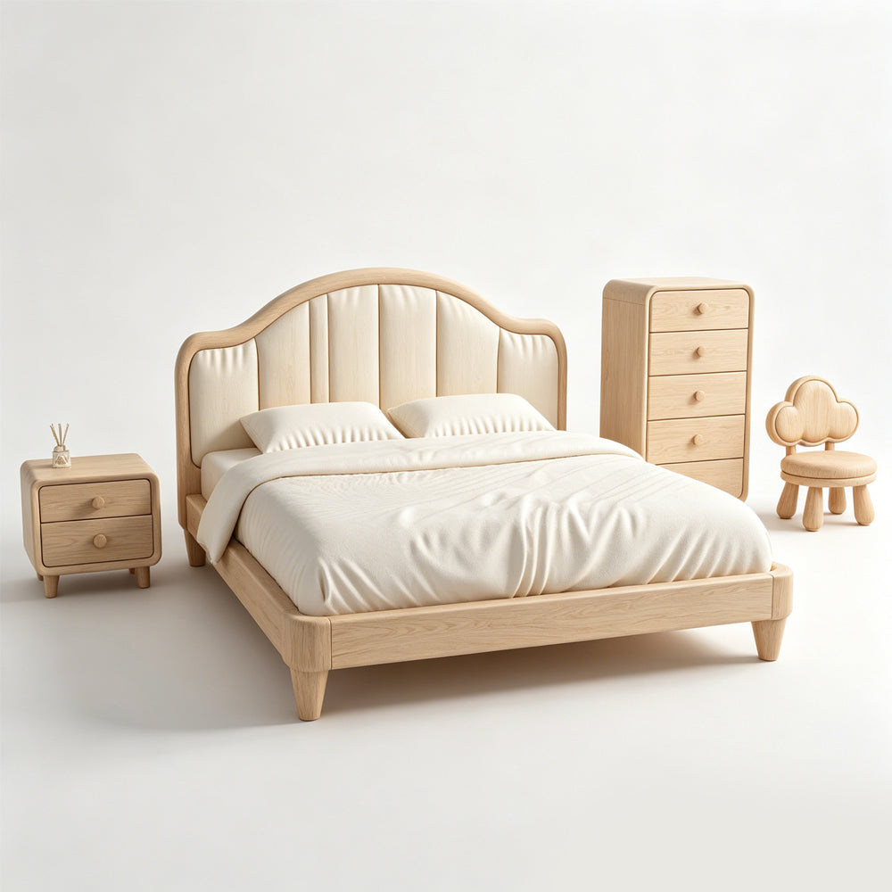 MRY-SFW LYTS554 3D Printed Korean Cream Wood Style Bedroom Furniture Set, Unpainted White Resin, Miniature Dollhouse Diorama Accessories