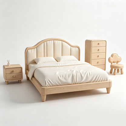 MRY-SFW LYTS554 3D Printed Korean Cream Wood Style Bedroom Furniture Set, Unpainted White Resin, Miniature Dollhouse Diorama Accessories