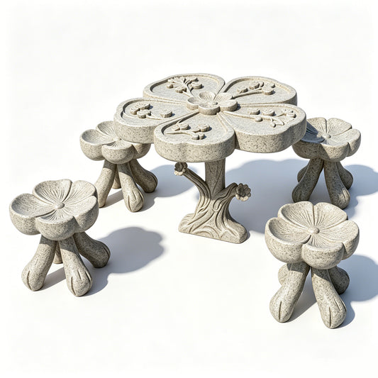 MRY-SFW LYTS544 3D Printed Chinese Plum Blossom Stone Table & Stool Set, Unpainted White Resin, Miniature Dollhouse Diorama Accessories
