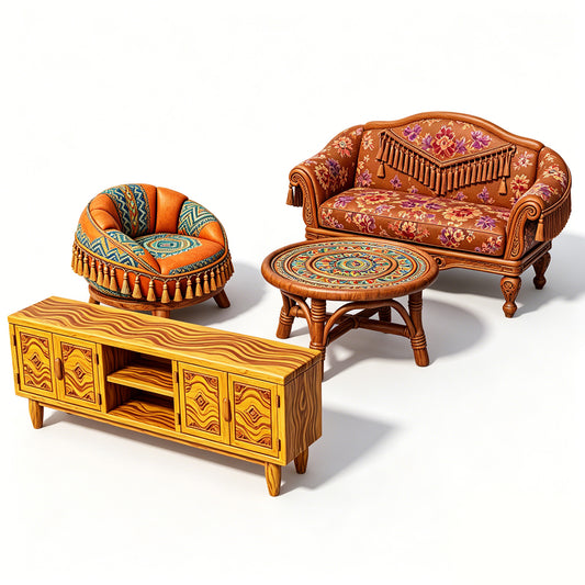 MRY-SFW LYTS576 3D Printed Unpainted Boho Living Room Set, Miniature Diorama Accessories