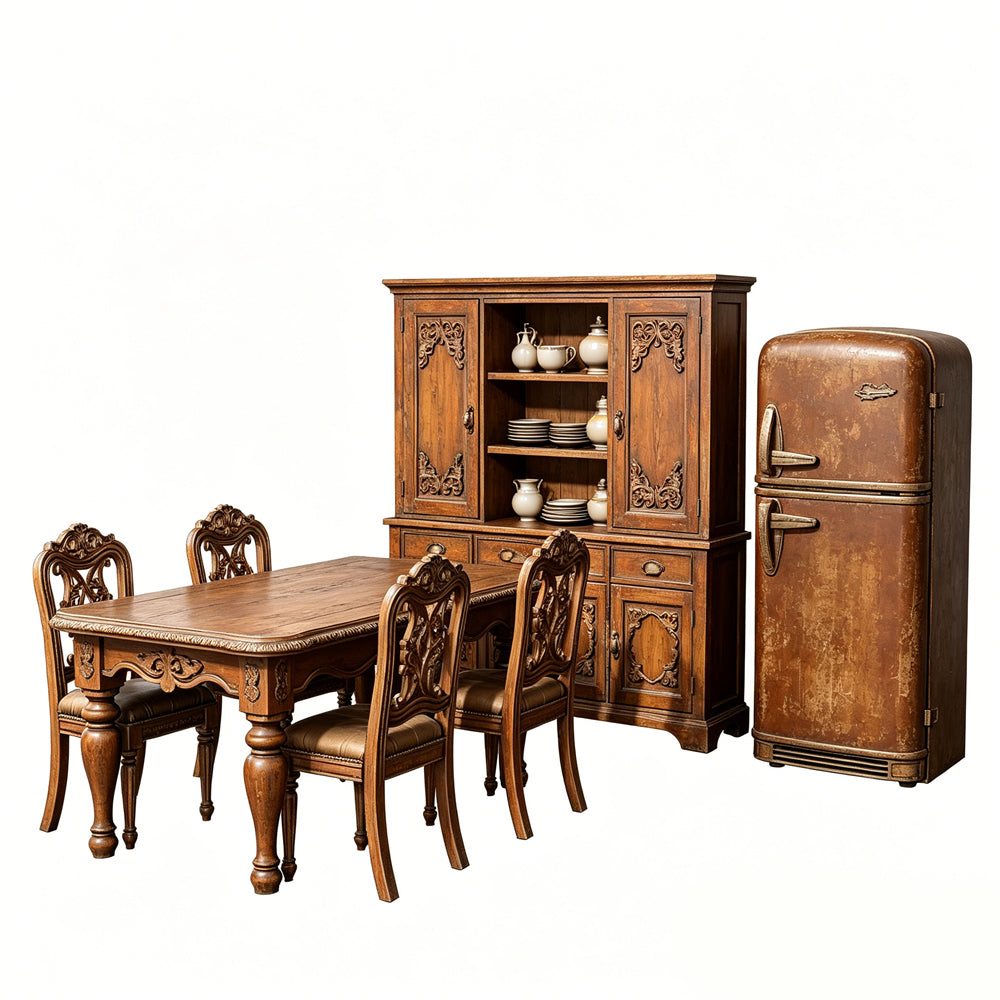 MRY-SFW LYTS627 3D Printed Retro American Dining Room Furniture Set, Unpainted White Model, Miniature Kitchen Scene Ornaments