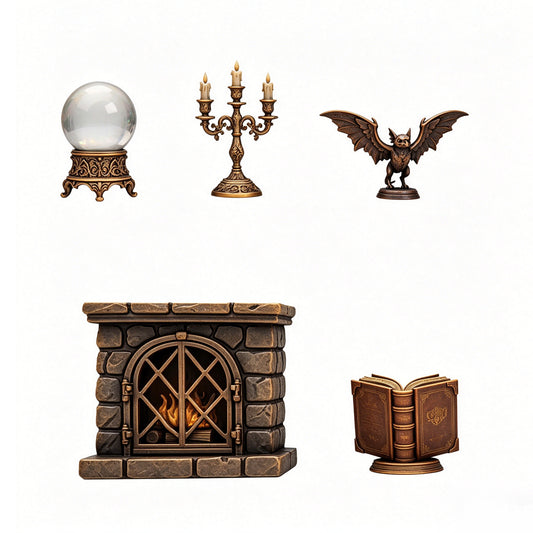 MRY-SFW LYTS678 3D Printed Magical Study Scene Set, Unpainted White Model, Fantasy Tabletop Miniature Diorama