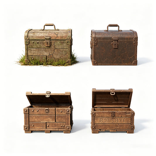 MRY-SFW LYTS615 3D Printed Unpainted White Resin, Vintage Treasure Chest Set, Miniature Scene Decorative Ornaments