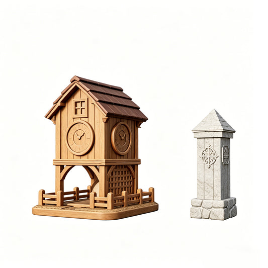 MRY-SFW LYTS608 Unpainted 3D Printed Farmhouse Decor, Clock Tower & Ranch Post Set, Dollhouse Landscape Ornaments