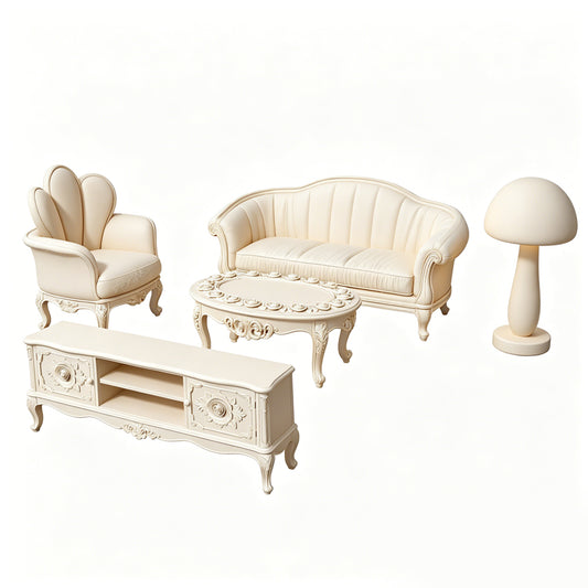 MRY-SFW LYTS560 3D Printed French Cream Style Living Room Furniture Set, Unpainted White Resin, Miniature Dollhouse Diorama Accessories