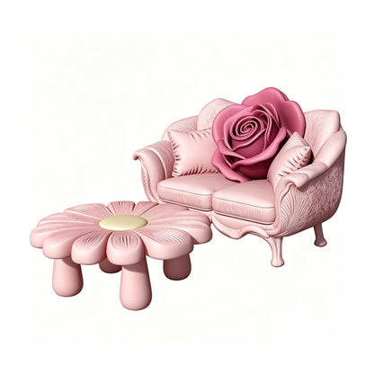 MRY-SFW LYTS652 3D Printed Rose Flower Themed Sofa & Coffee Table Set, Unpainted White Model, Miniature Scene Ornaments