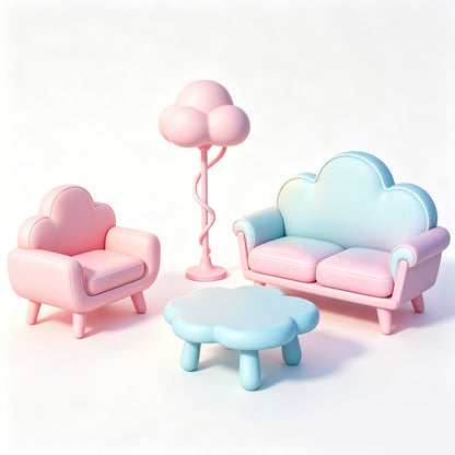 MRY-SFW LYTS569 3D Printed Unpainted Fairy Tale Living Room Set, Miniature Diorama Accessories