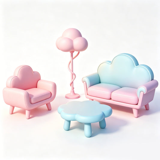 MRY-SFW LYTS569 3D Printed Unpainted Fairy Tale Living Room Set, Miniature Diorama Accessories
