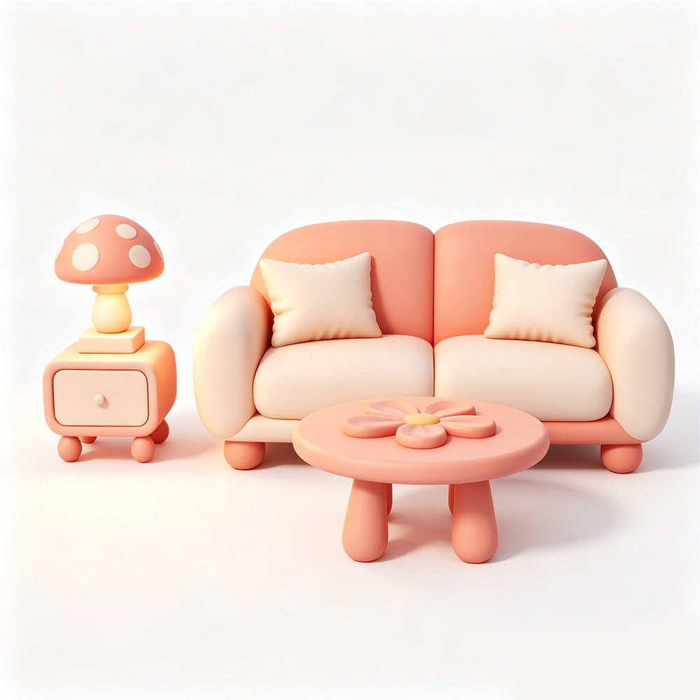 MRY-SFW LYTS644 3D Printed Cute Mushroom Style Living Room Furniture Set, Unpainted White Model, Miniature Scene Ornaments