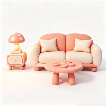 MRY-SFW LYTS644 3D Printed Cute Mushroom Style Living Room Furniture Set, Unpainted White Model, Miniature Scene Ornaments