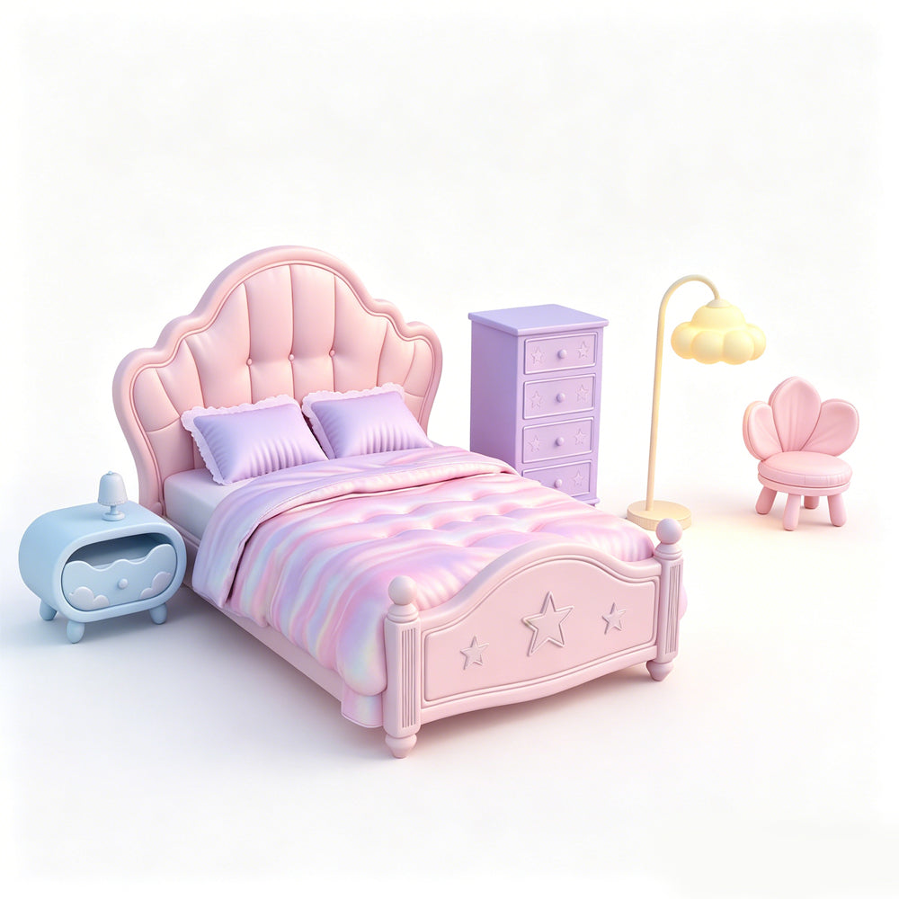 MRY-SFW LYTS553 3D Printed Fairy Tale Dreamy Bedroom Furniture Set, Unpainted White Resin, Miniature Dollhouse Diorama Accessories