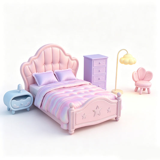 MRY-SFW LYTS553 3D Printed Fairy Tale Dreamy Bedroom Furniture Set, Unpainted White Resin, Miniature Dollhouse Diorama Accessories