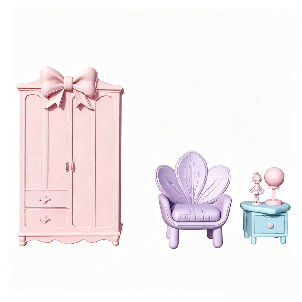 MRY-SFW LYTS645 3D Printed Ballet Girl Themed Bedroom Furniture Set, Unpainted White Model, Miniature Scene Ornaments