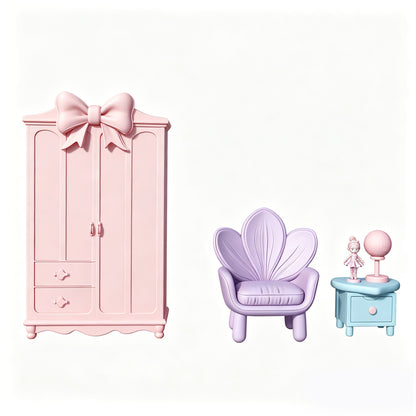 MRY-SFW LYTS645 3D Printed Ballet Girl Themed Bedroom Furniture Set, Unpainted White Model, Miniature Scene Ornaments