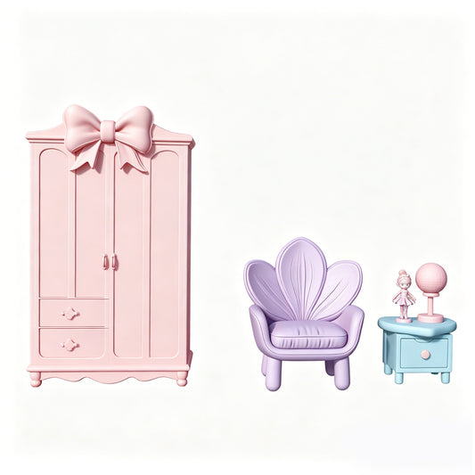 MRY-SFW LYTS645 3D Printed Ballet Girl Themed Bedroom Furniture Set, Unpainted White Model, Miniature Scene Ornaments