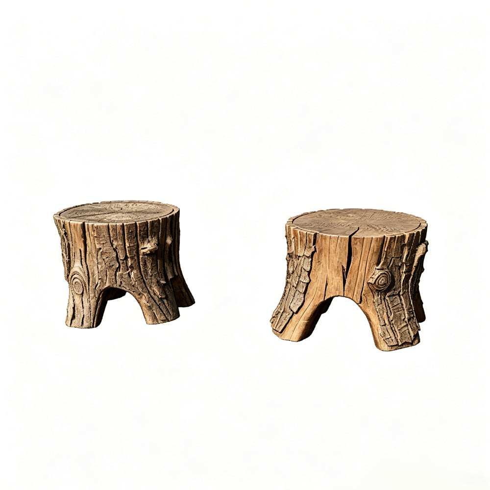 MRY-SFW LYTS584 3D Printed Unpainted White Resin Miniature Farmhouse Tree Stump Stool Set for Dollhouse Outdoor Diorama